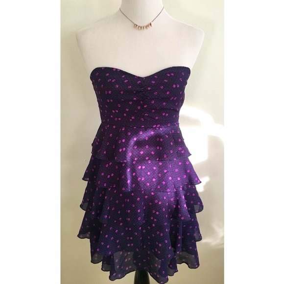 Volcom Retro Barbiecore Purple Polkadot Tiered Ruffled Party Dress ✨ - Picture 4 of 9